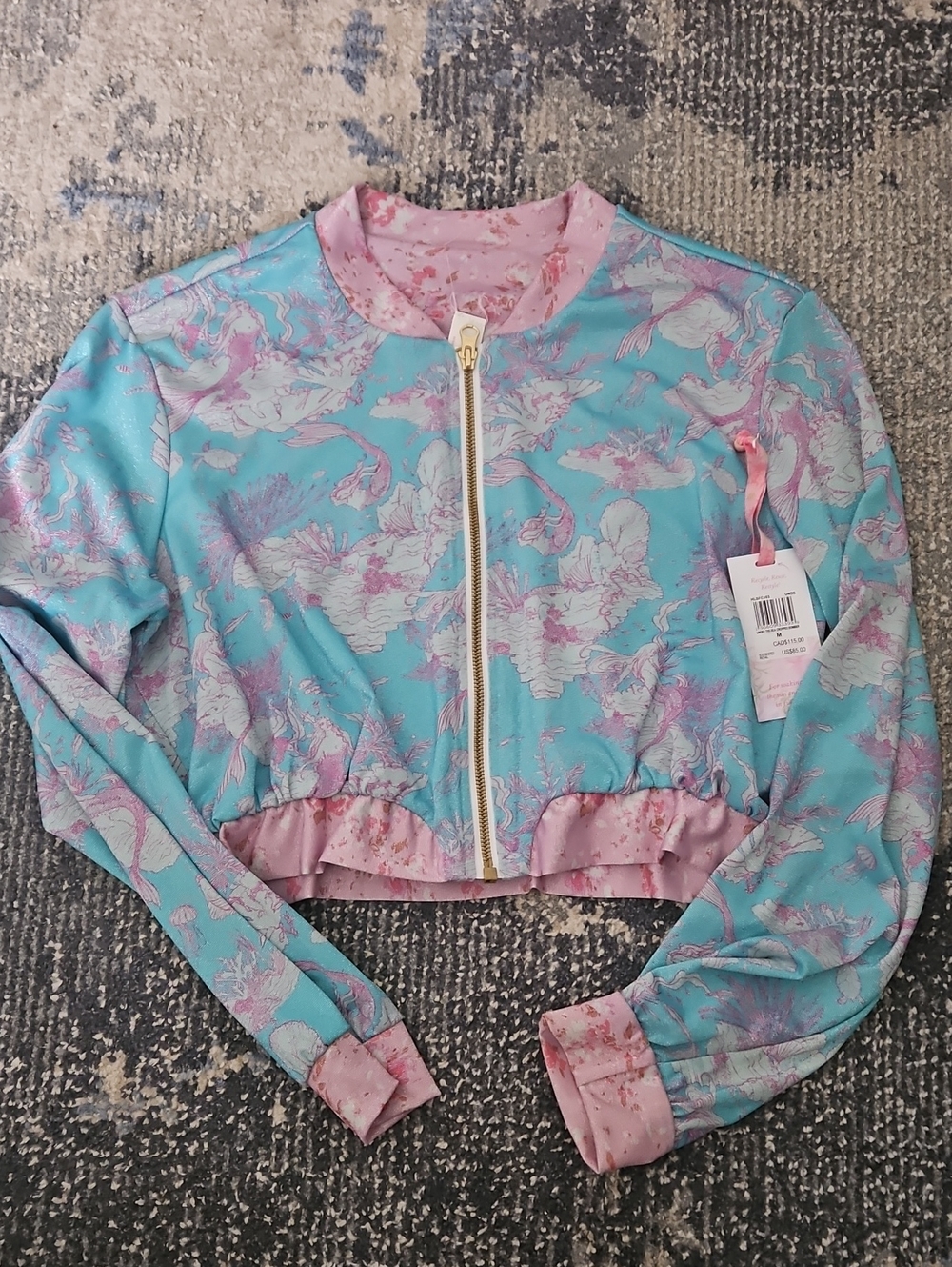 Loveshackfancy X Hurley Under The Sea Cropped Bomber Jacket NWT